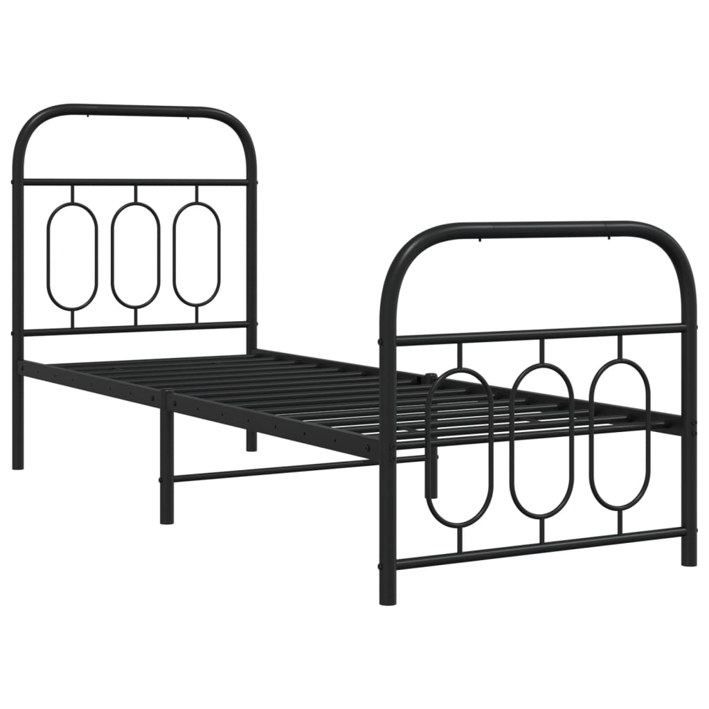 Metal Bed Frame without Mattress with Footboard with Headboard & Footboard Black 75 cm 190 cm