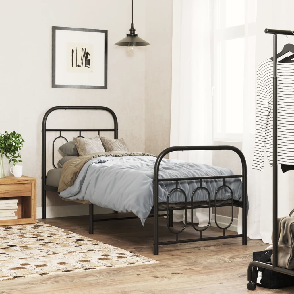 Metal Bed Frame without Mattress with Footboard with Headboard & Footboard Black 75 cm 190 cm
