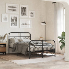 Metal Bed Frame without Mattress with Footboard with Headboard & Footboard Black 120 cm 190 cm