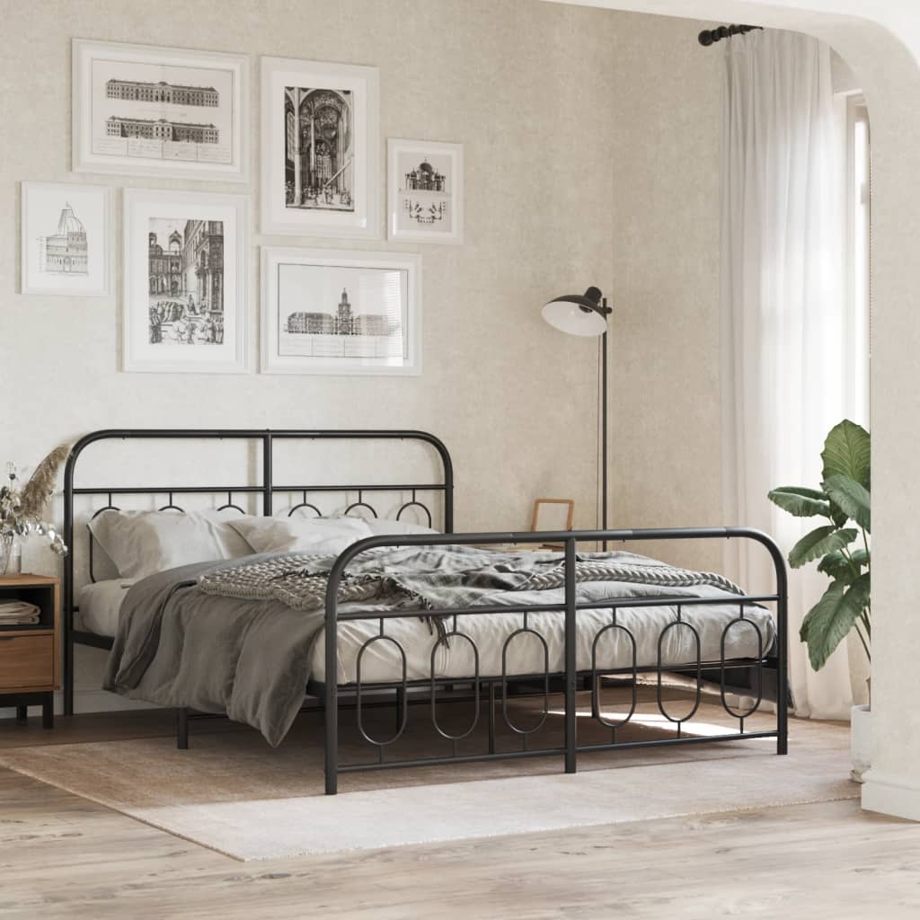 Metal Bed Frame without Mattress with Footboard with Headboard & Footboard Black 135 cm 190 cm