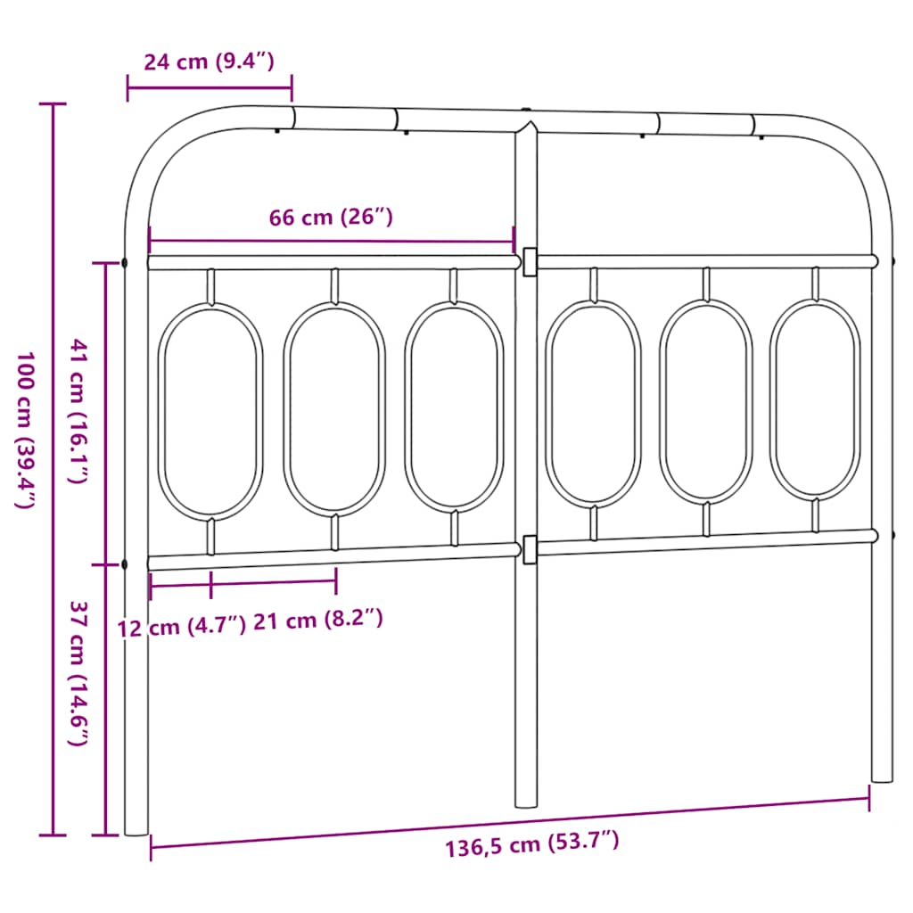 vidaXL Metal Replace Headboard Black 137 cm 6
