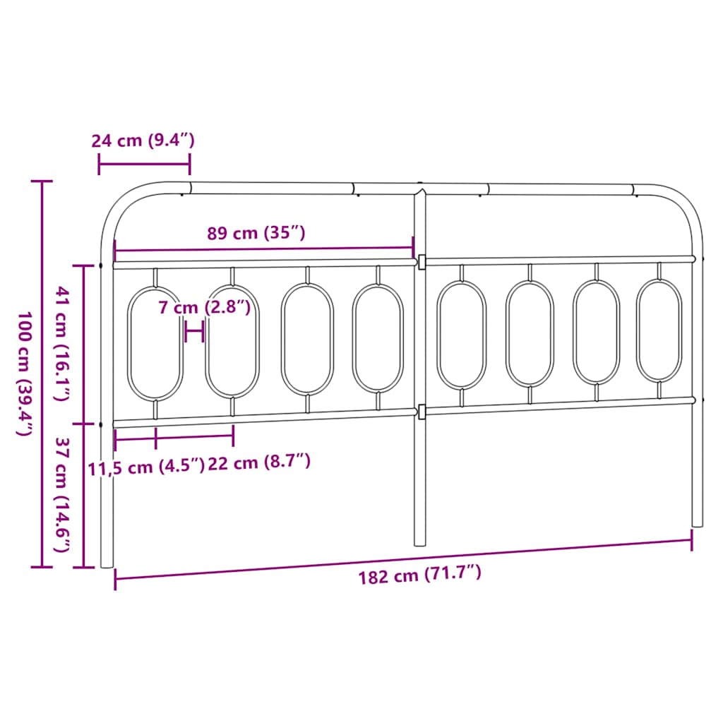 vidaXL Metal Replace Headboard Black 183 cm 6