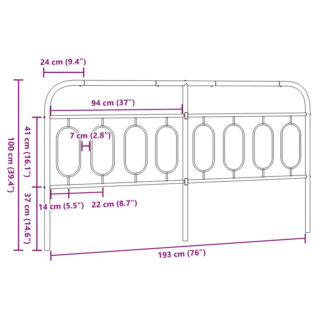 vidaXL Metal Replace Headboard Black 193 cm 6