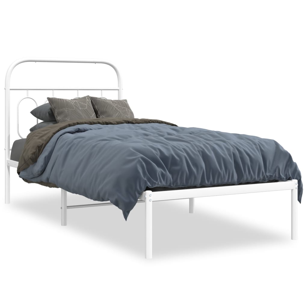 Metal Bed Frame without Mattress With headboard White 90 cm 190 cm