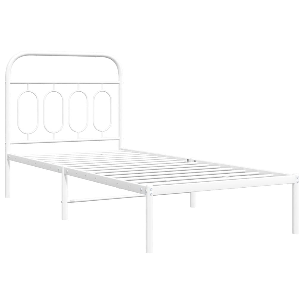 Metal Bed Frame without Mattress With headboard White 90 cm 190 cm