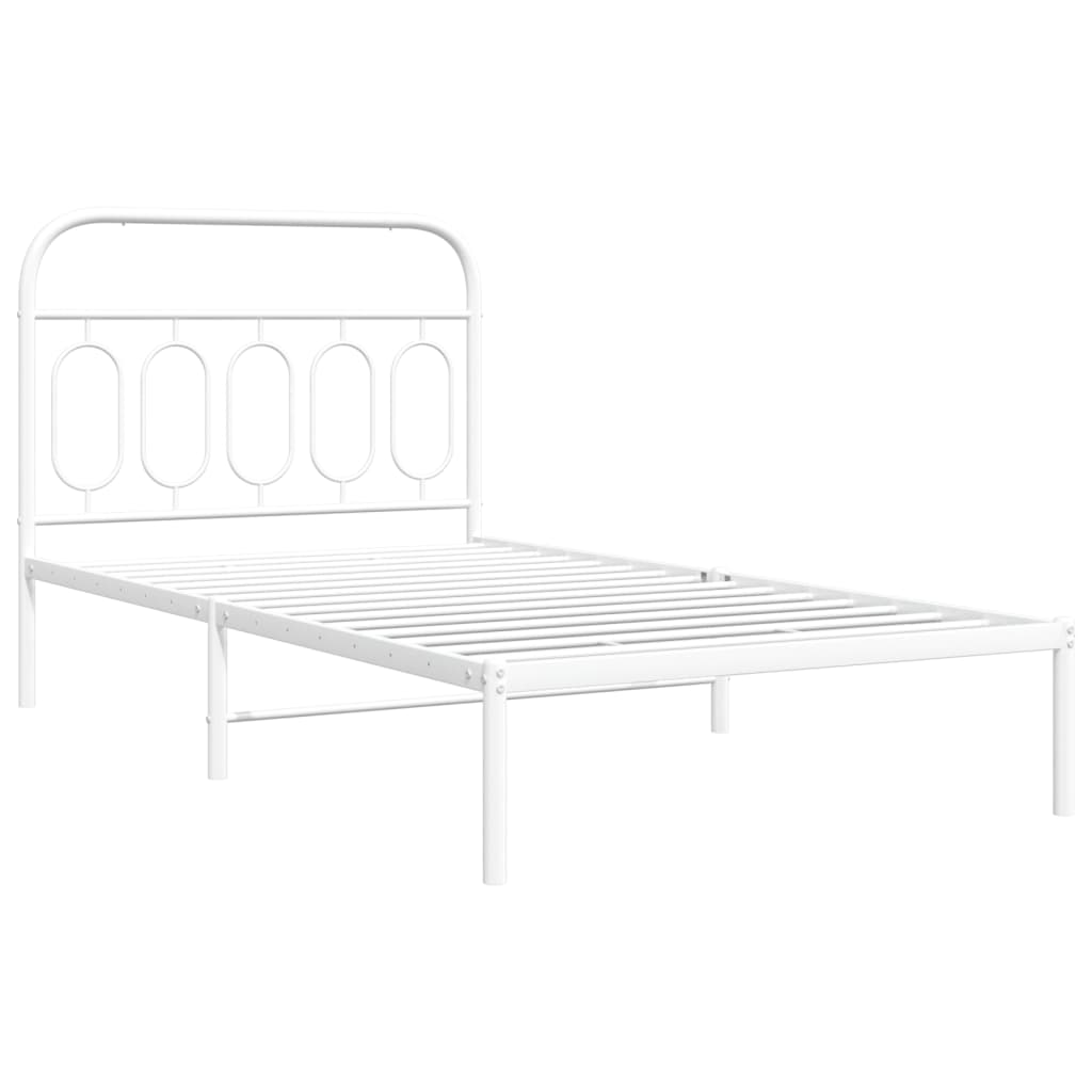 Metal Bed Frame without Mattress With headboard White 107 cm 203 cm