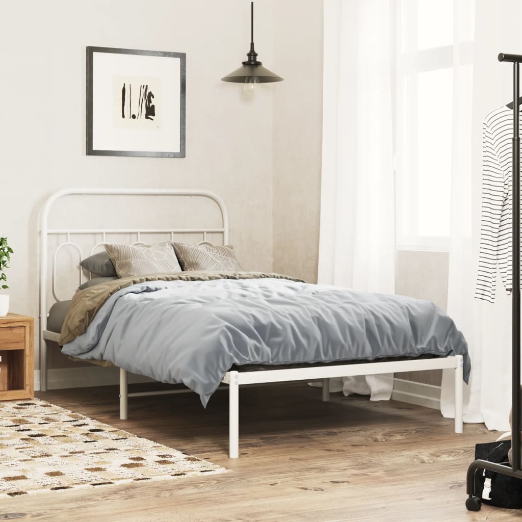 Metal Bed Frame without Mattress With headboard White 107 cm 203 cm