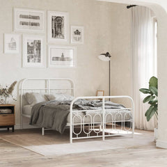 vidaXL Metal Bed Frame without Mattress with Footboard With headboard & footboard White