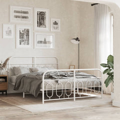 vidaXL Metal Bed Frame without Mattress with Footboard With headboard & footboard White