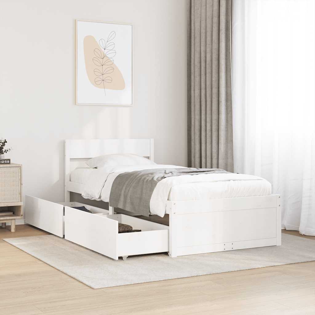 Bed Frame without Mattress Solid Wood Pine Length 200 cm White 90 cm
