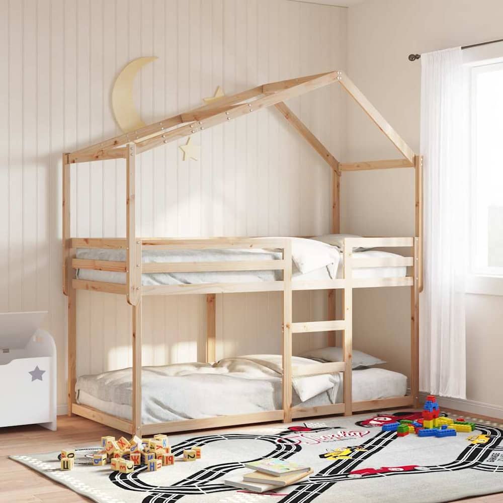 Kids Bed Roof Solid Wood Pine Natural