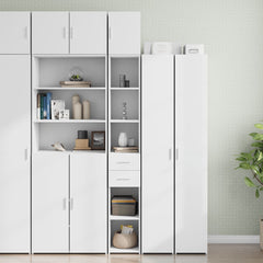 Slim Storage Cabinet 30x42.5x225 cm Engineered Wood 2 Drawers 3 Shelves White 30 cm