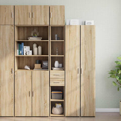 Slim Storage Cabinet 30x42.5x225 cm Engineered Wood 2 Drawers 3 Shelves Sonoma oak 30 cm
