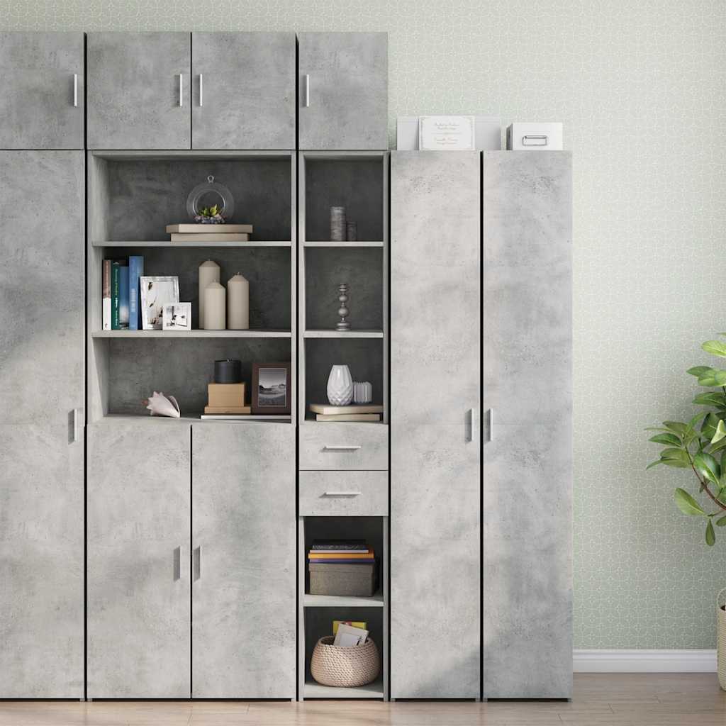 Slim Storage Cabinet 30x42.5x225 cm Engineered Wood 2 Drawers 3 Shelves Concrete grey 30 cm