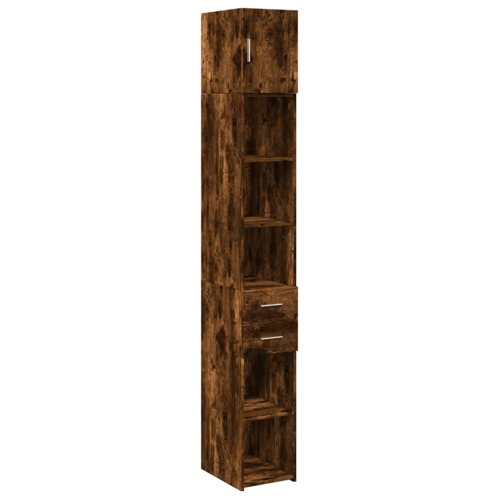 Slim Storage Cabinet 30x42.5x225 cm Engineered Wood 2 Drawers 3 Shelves Smoked oak 30 cm