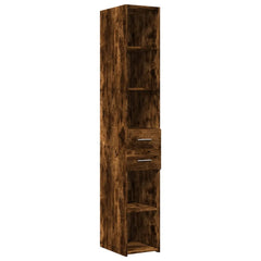 Slim Storage Cabinet 30x42.5x225 cm Engineered Wood 2 Drawers 3 Shelves Smoked oak 30 cm