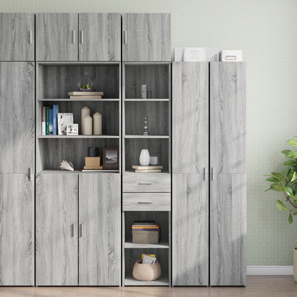 Slim Storage Cabinet 30x42.5x225 cm Engineered Wood 2 Drawers 3 Shelves Grey sonoma 40 cm