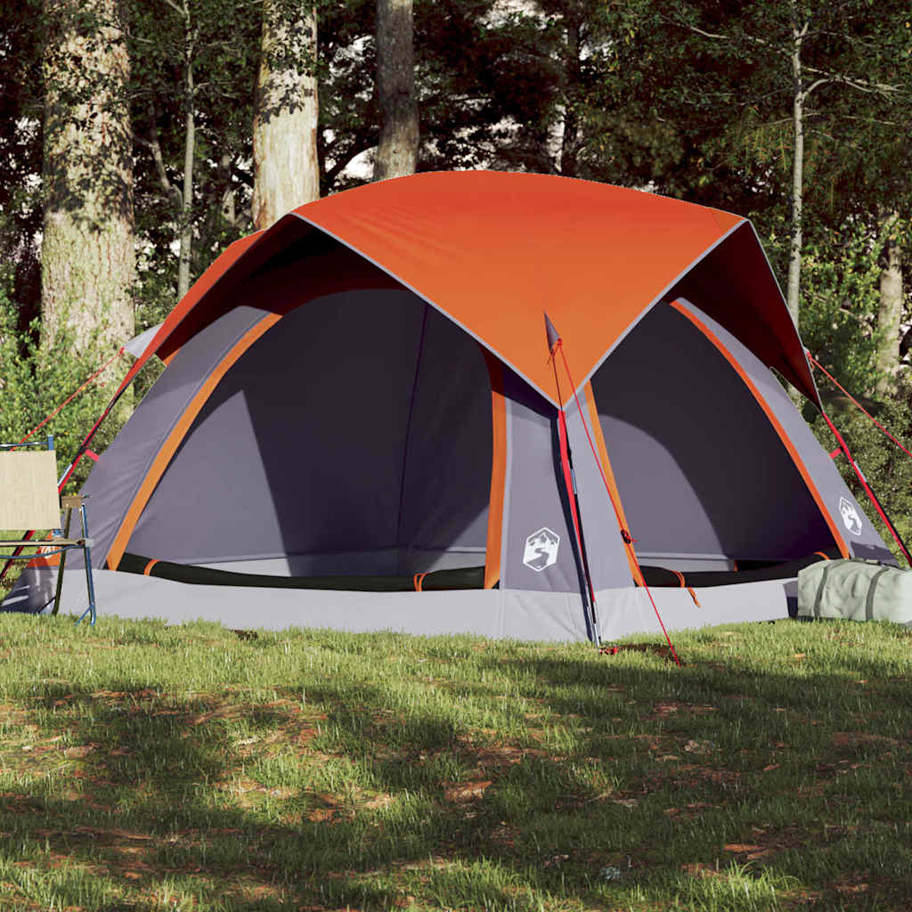 vidaXL Camping Tent Cabin 4-Person Grey and Orange Waterproof 1