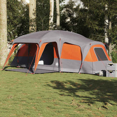 Family Tent with Porch Dome 9-Person Waterproof Grey and orange