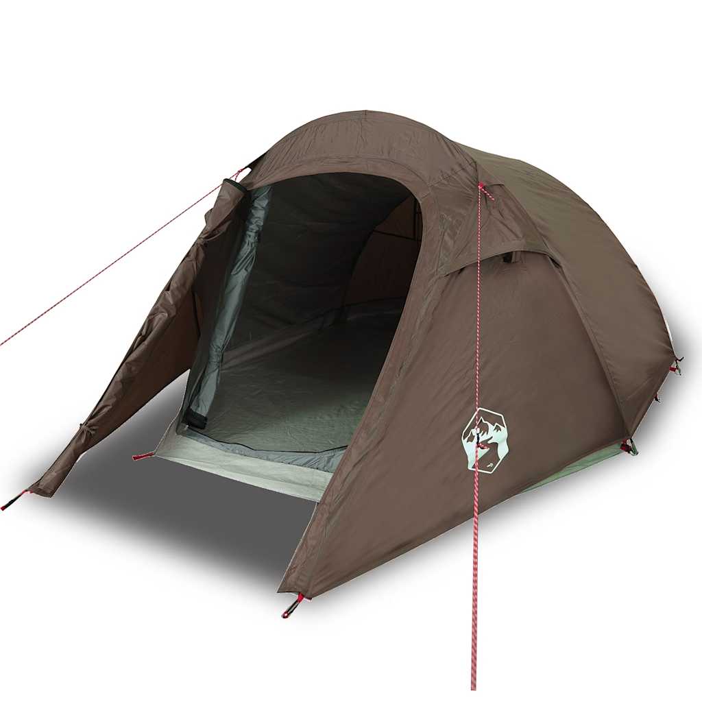 vidaXL Camping Tent Tunnel 3-Person Brown Waterproof 2