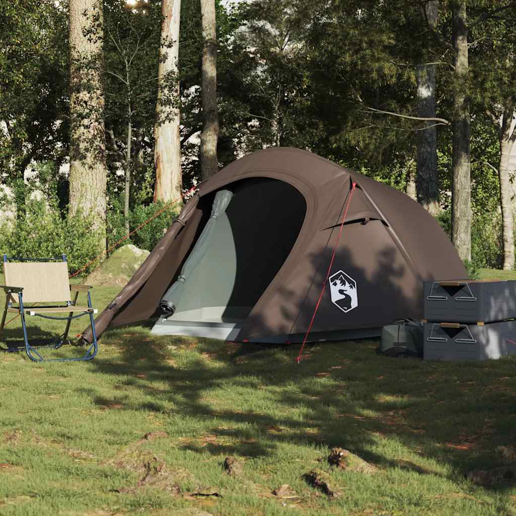 vidaXL Camping Tent Tunnel 3-Person Brown Waterproof 3