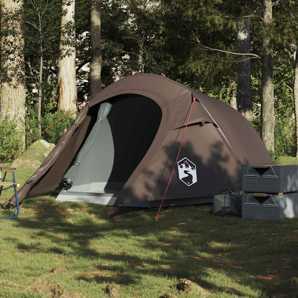 vidaXL Camping Tent Tunnel 3-Person Brown Waterproof 1