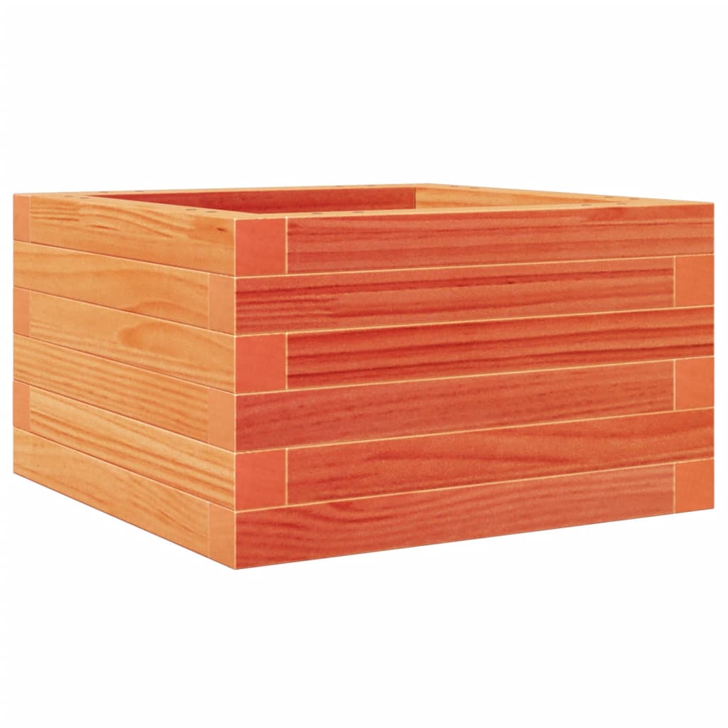 Garden Planter Solid Wood Pine Open bottom Height 23 cm Wax brown 40 cm 40 cm