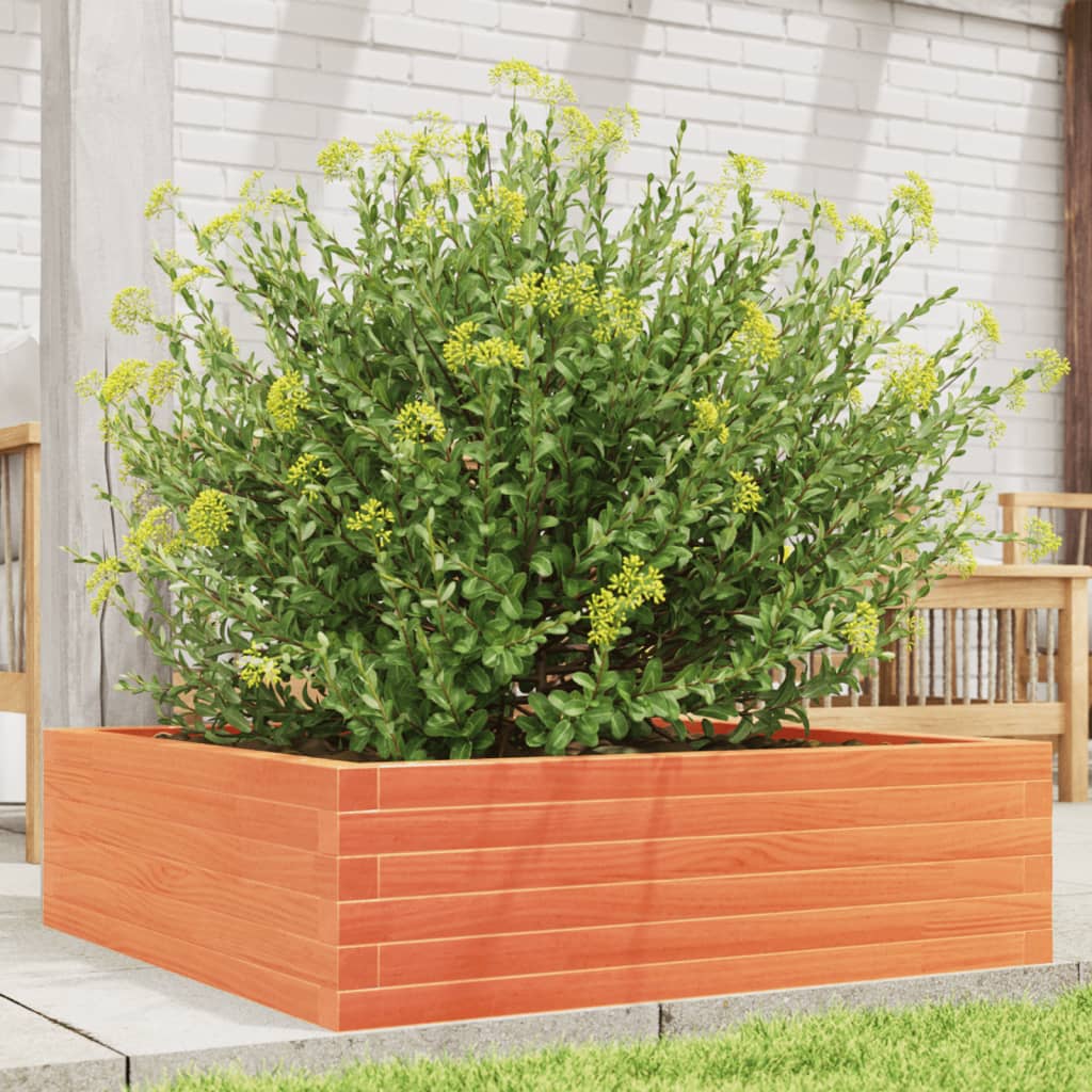 Garden Planter Solid Wood Pine Open bottom Height 23 cm Wax brown 80 cm 80 cm