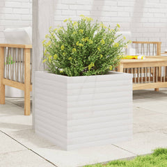 Garden Planter 50x50x45.5 cm Solid Wood Pine Open Bottom White 50 cm 50 cm