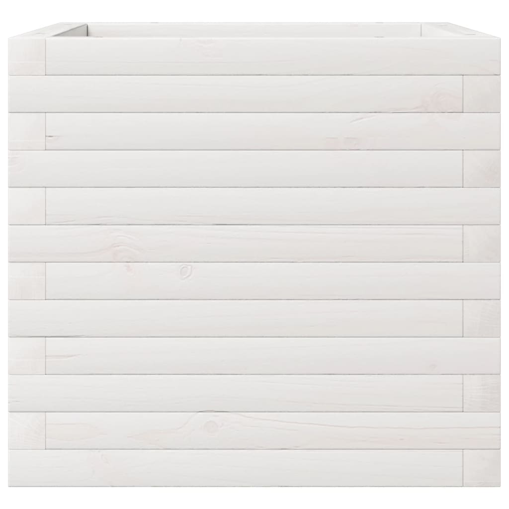 Garden Planter 50x50x45.5 cm Solid Wood Pine Open Bottom White 50 cm 50 cm