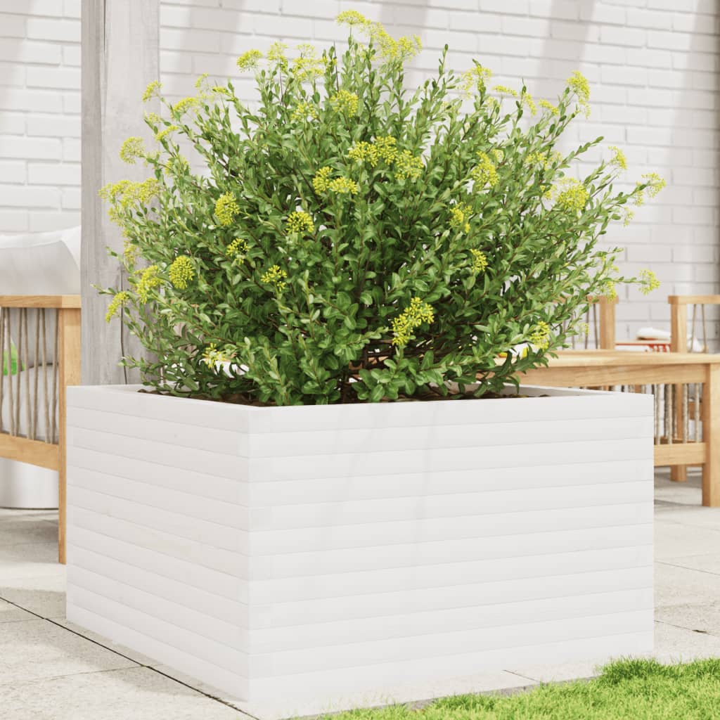 Garden Planter 50x50x45.5 cm Solid Wood Pine Open Bottom White 80 cm 80 cm