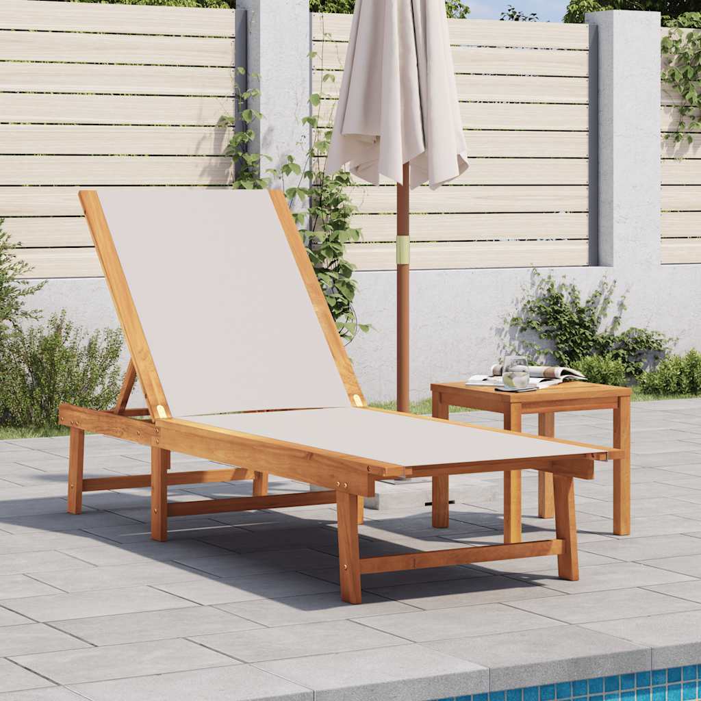 Sun Loungers 2 pcs Solid Wood Acacia and Textilene Grey Sun lounger