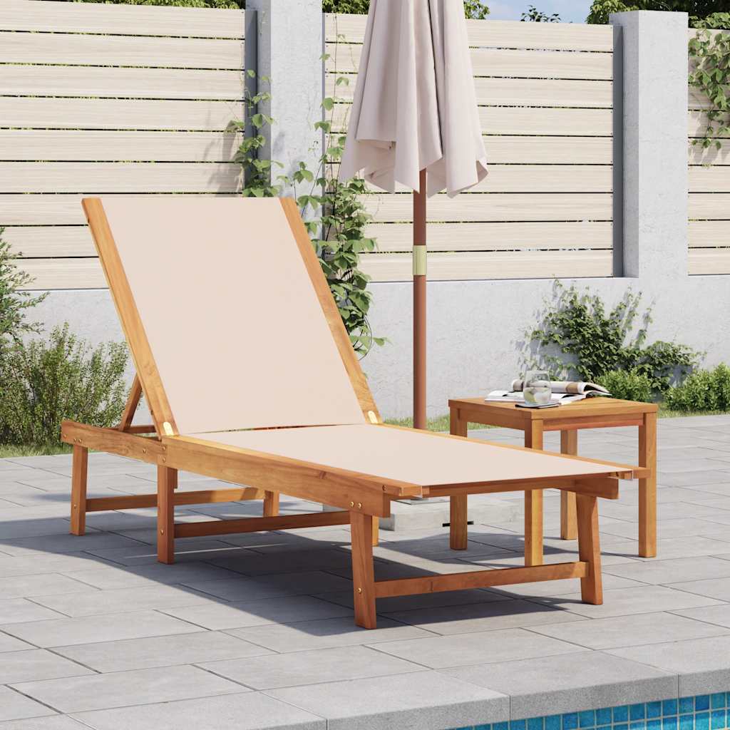 Sun Loungers 2 pcs Solid Wood Acacia and Textilene Cream Sun lounger + table