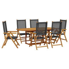 7 Piece Garden Dining Set Poly Rattan and Solid Wood Black Oval