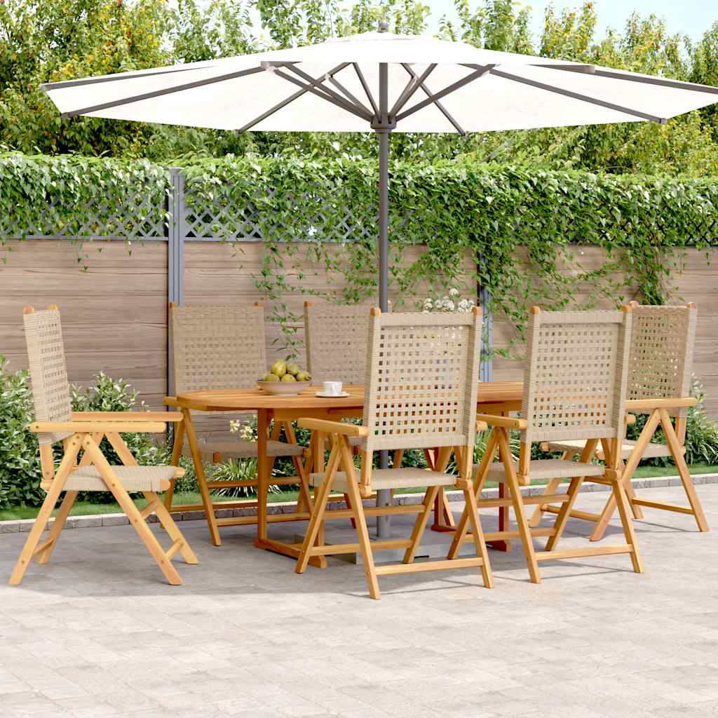 7 Piece Garden Dining Set Poly Rattan and Solid Wood Beige Oval