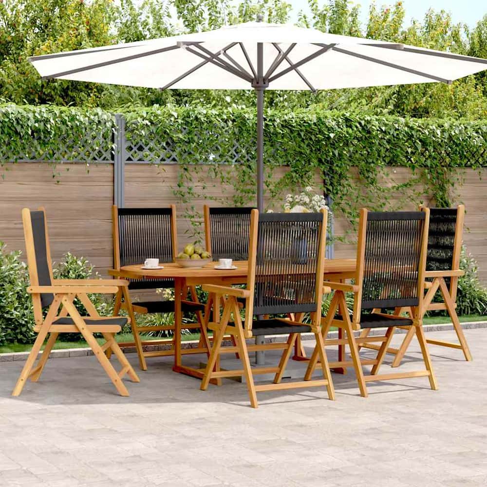 7 Piece Garden Dining Set Polypropylene and Solid Wood Black Oval