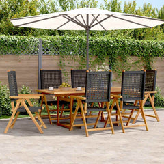7 Piece Garden Dining Set Poly Rattan and Solid Wood Black Rectangular