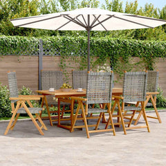 7 Piece Garden Dining Set Poly Rattan and Solid Wood Grey Rectangular