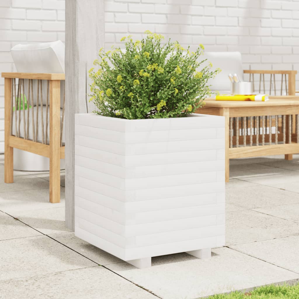 Garden Planter 40x40x49.5 cm Solid Wood Pine Stackable White 40 cm 40 cm