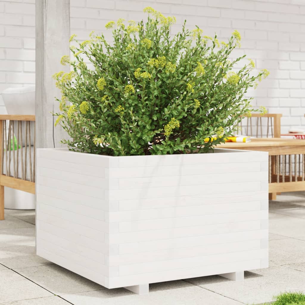 Garden Planter 40x40x49.5 cm Solid Wood Pine Stackable White 70 cm 70 cm