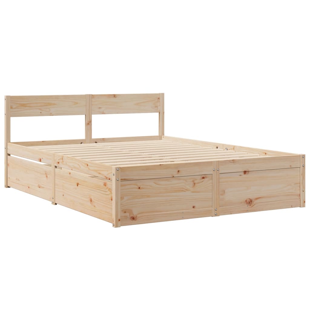 Bed Frame without Mattress Solid Wood Pine Length 200 cm Natural 140 cm