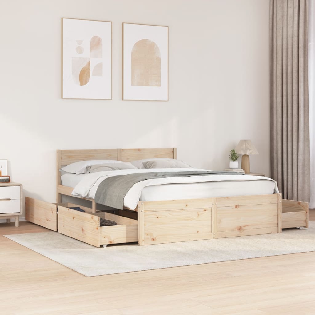 Bed Frame without Mattress Solid Wood Pine Length 200 cm Natural 140 cm