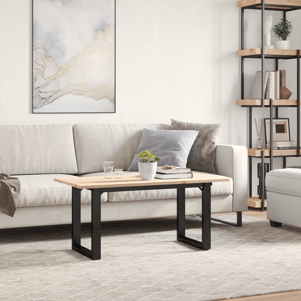 vidaXL Coffee Table O-Frame 90x40x45 cm Solid Wood Pine and Steel 3