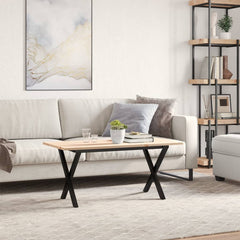 vidaXL Coffee Table X-Frame 100x50x45 cm Solid Wood Pine and Steel 3