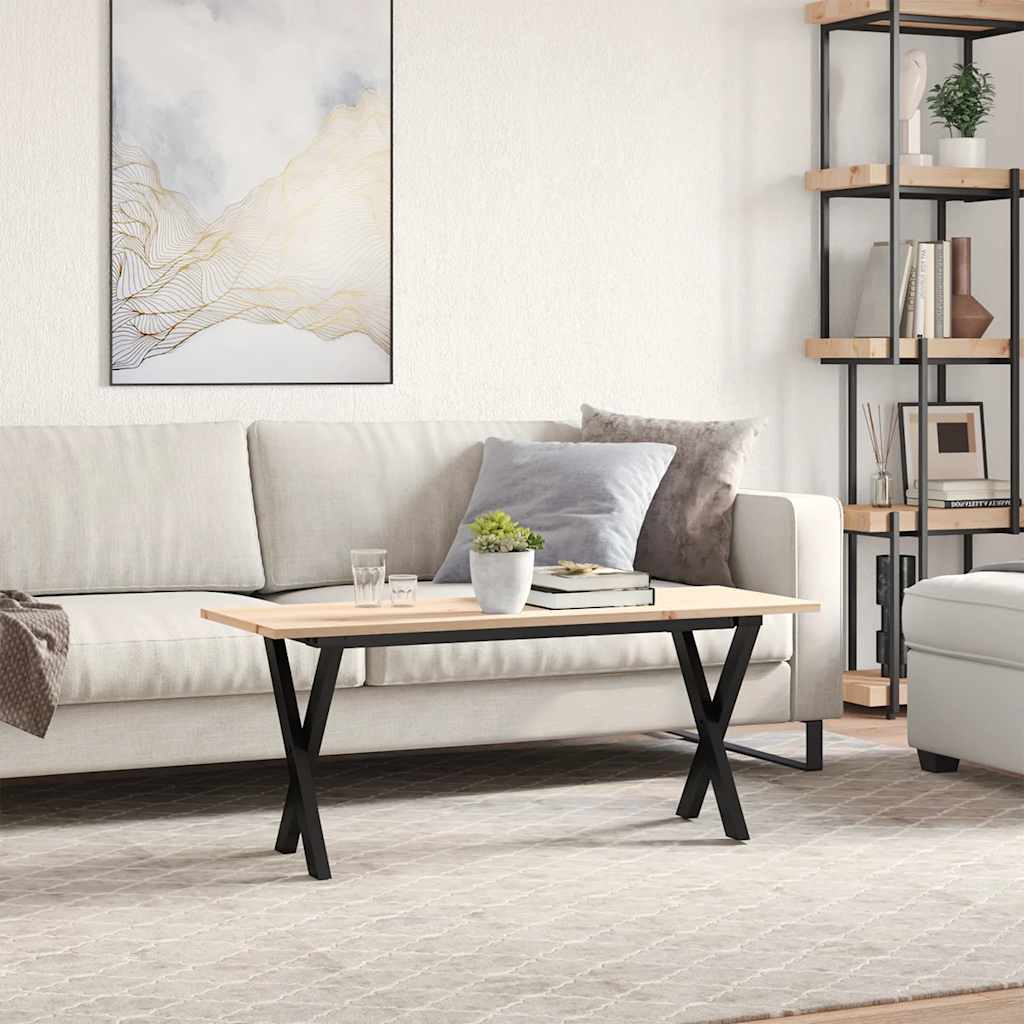 vidaXL Coffee Table X-Frame 110x40x45 cm Solid Wood Pine and Steel 3