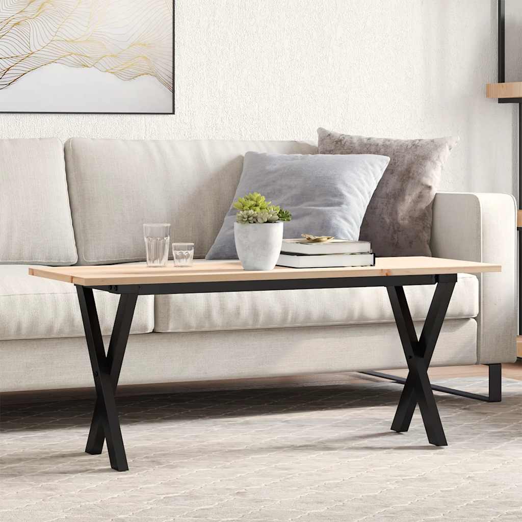 vidaXL Coffee Table X-Frame 110x40x45 cm Solid Wood Pine and Steel 1