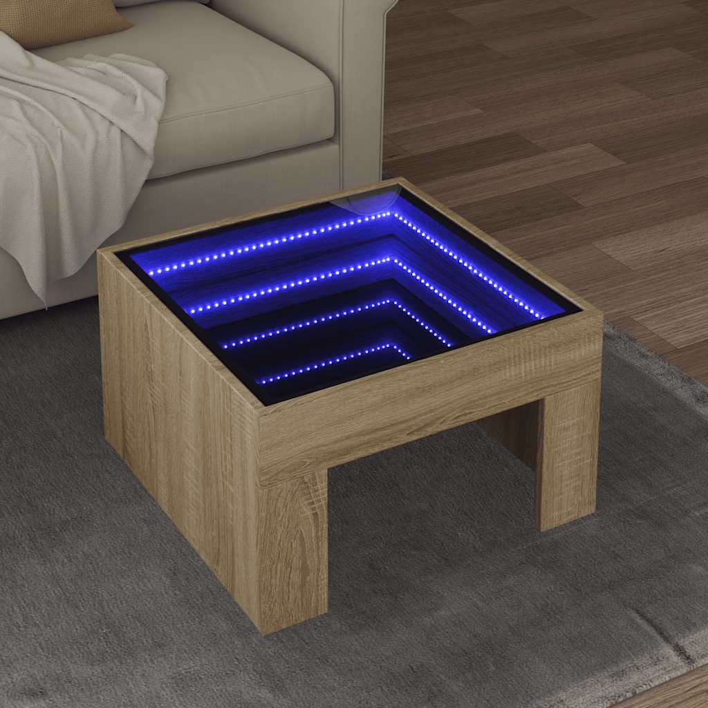 Coffee Table with Infinity LED 50x50x30 cm Length 50 cm Sonoma oak