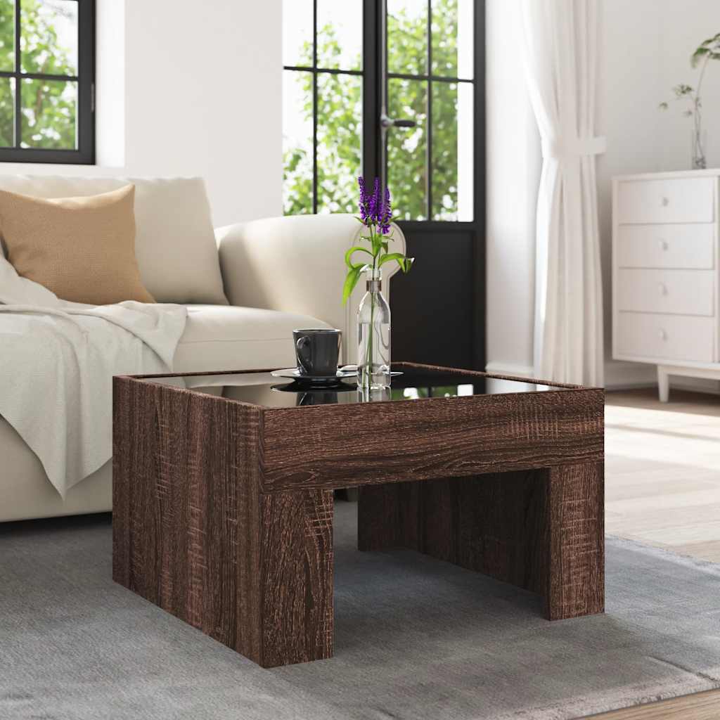 Coffee Table with Infinity LED 50x50x30 cm Length 50 cm Brown oak