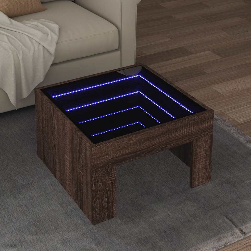 Coffee Table with Infinity LED 50x50x30 cm Length 50 cm Brown oak