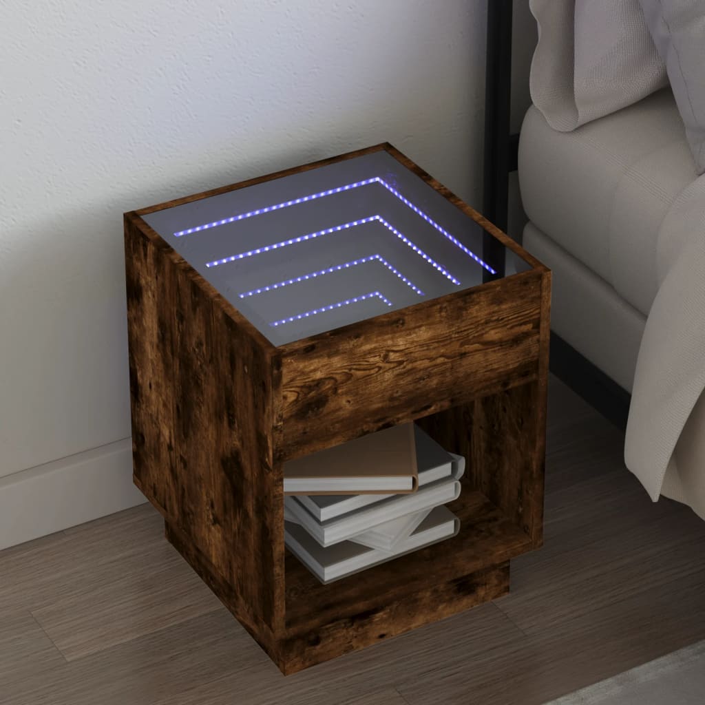 Bedside Table with Infinity LED Brown oak 40 cm 40 cm